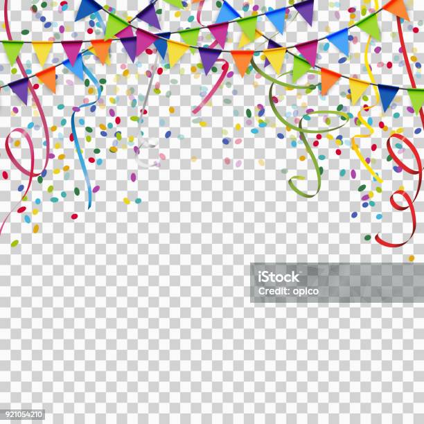 Garlands Streamers And Confetti Background With Vector Transparency Stock Illustration - Download Image Now