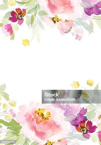 Greeting Card With Watercolor Flowers Handmade Stock Illustration - Download Image Now - Flower, Watercolor Painting, Floral Pattern
