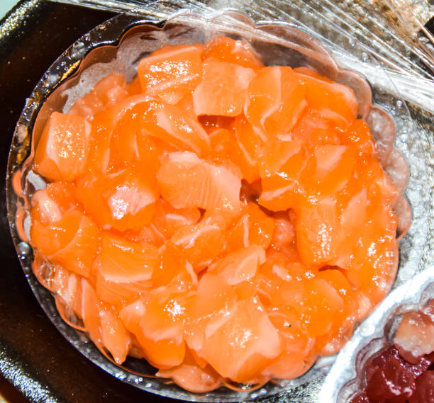 two types of tartar salmon and tuna fresh fish