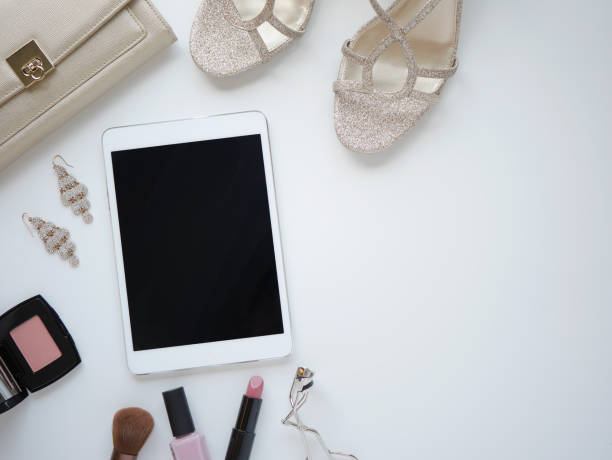 istock Flat lay woman accessories, elegant items withe cosmetic and mobile phone. isolated. 921070196