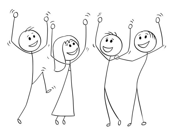 мультфильм группы людей, празднующих успех - men drawing cheerful friendship stock illustrations