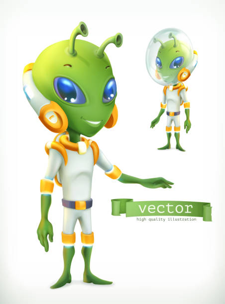 ilustrações de stock, clip art, desenhos animados e ícones de alien in spacesuit. funny character vector icon 3d - alien monster green futuristic