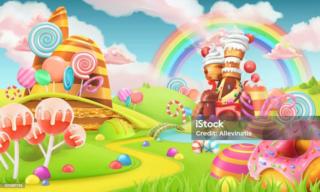 Sweet Candy Land Cartoon Game Background 3d Vector Illustration Stock  Illustration - Download Image Now - iStock