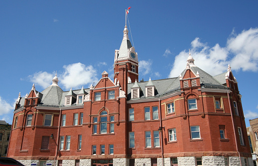 Gloucester, Massachusetts, USA,  - September 13, 2022: City hall built in 1871 after a fire destroyed the previous one.