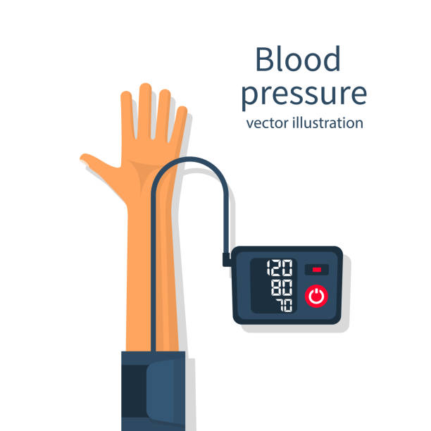 남자 환자 혈압 측정 - 고혈압의 stock illustrations