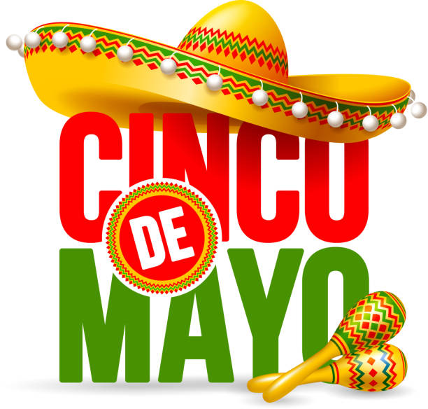 Cinco de Mayo Cinco de Mayo emblem design with lettering, sombrero and maracas - symbols of holiday. Isolated on white background. Vector illustration. maraca stock illustrations