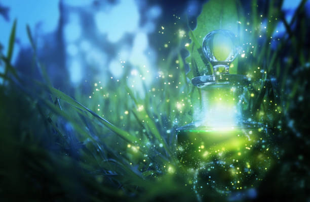 istock Magical fairy dust potion in bottle in the forest. 921095528