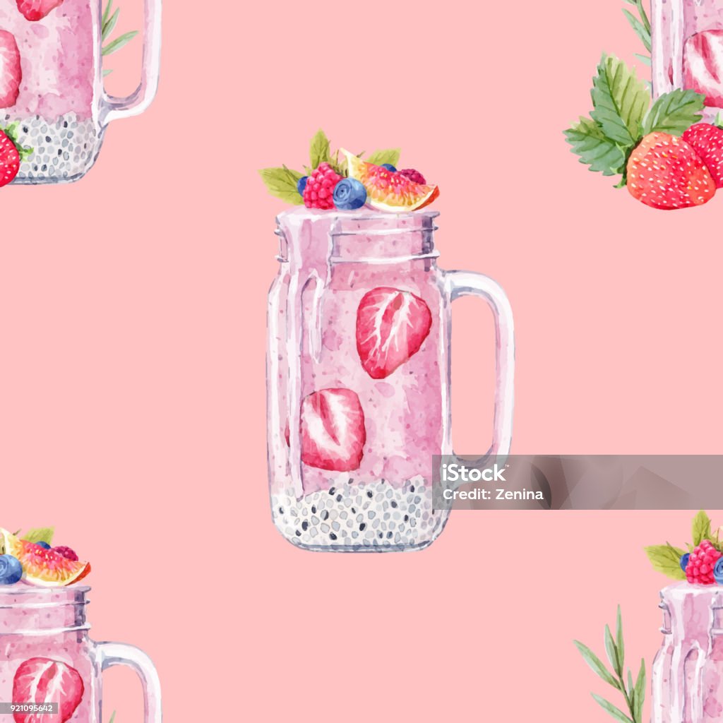 Smoothis Pattern Watercolor Smoothie Vector Pattern Stock Illustration - Download Image ...