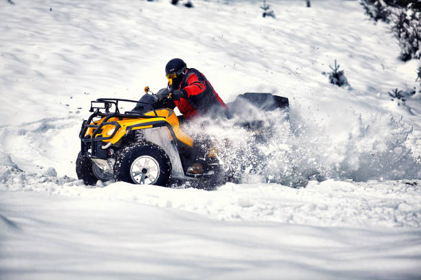 istock Winter walk on the quad bike in the forest. 921096452