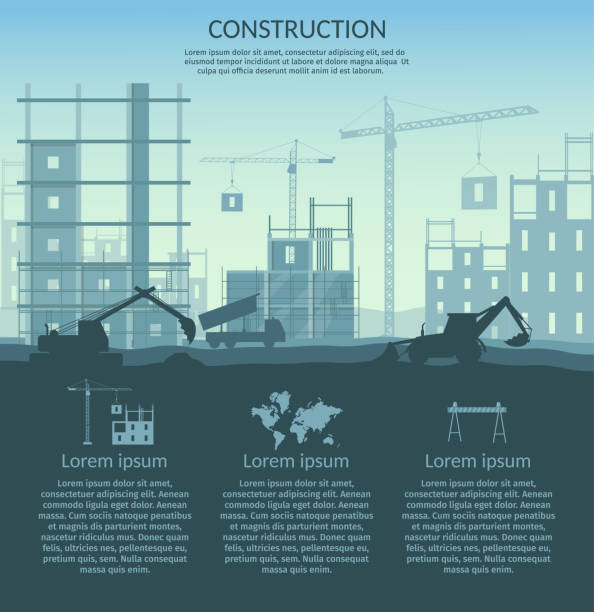 illustrazioni stock, clip art, cartoni animati e icone di tendenza di grande set di elementi costruttivi infografica - construction equipment