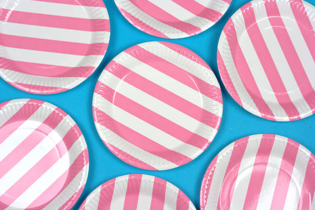 istock Pink Stripe paper plate 921115240