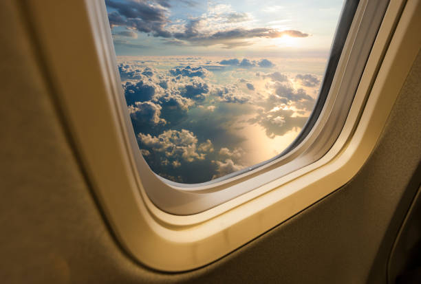 Heavenly sky seen through the windows of an airplane