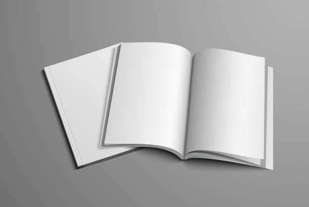 ilustrações, clipart, desenhos animados e ícones de um layout realista da brochura para a apresentação de folheio de página e capa. - book magazine catalog page
