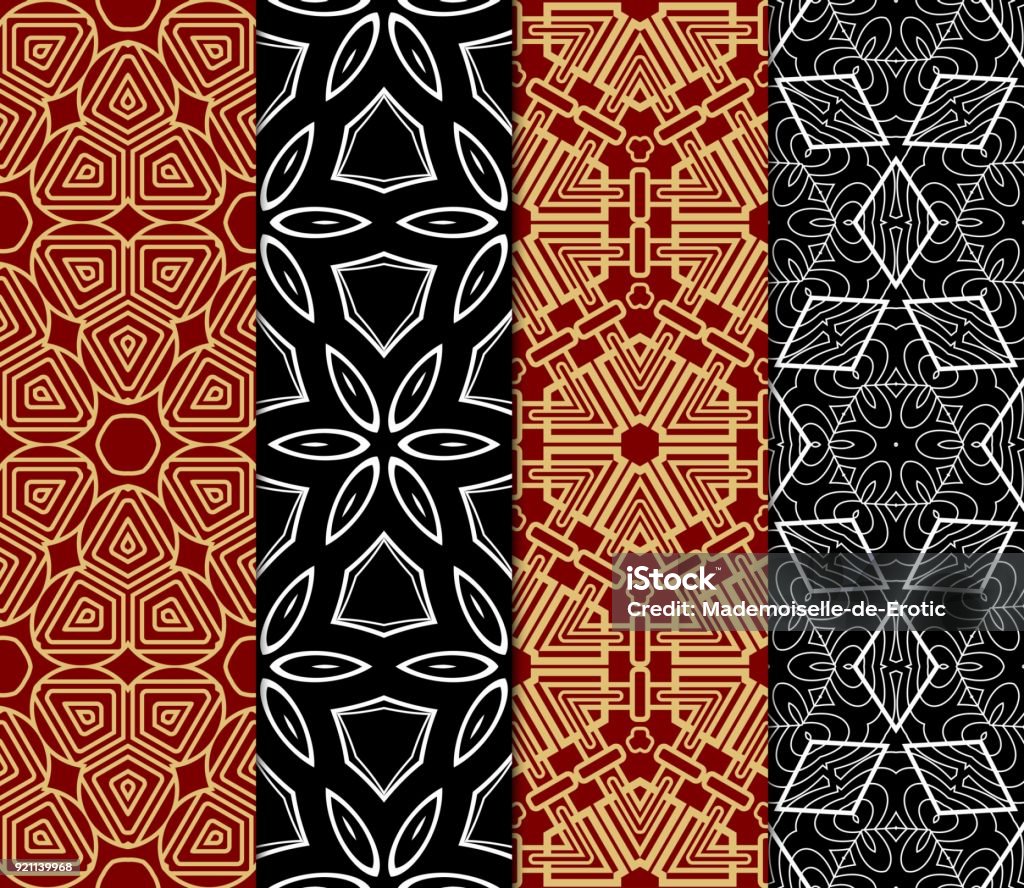 Pattern Line Mono Vector Seamless Patterns Set In Trendy Mono Line Style Geometric ...