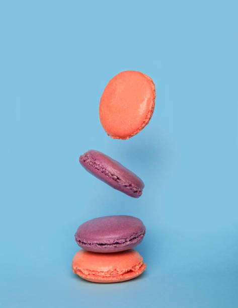 Colorful macarons in motion
