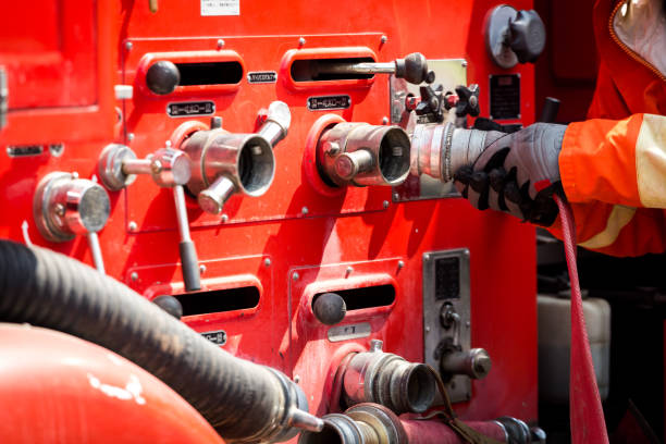 istock Firemans training, Team practice to fighting with fire in emergency situation. 921145698