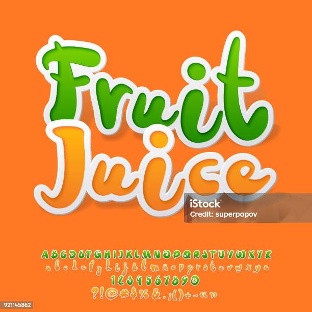 Vector Colorful Sticker Style Alphabet With Fruit Juice Icontype Stock Illustration - Download Image Now