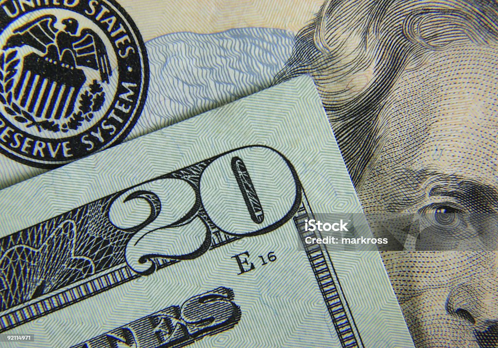US Twenty Macro  American Twenty Dollar Bill Stock Photo