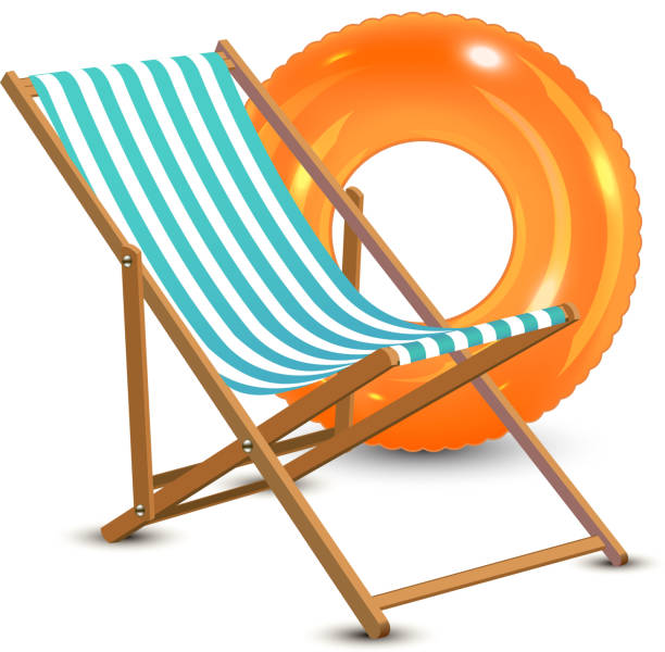 istock Summer vacation, beach party realistic 3d objects isolated. Travelling tourism holiday time illustration sun lounger, orange swim ring on white background, paradise resort seaside concept 921154410