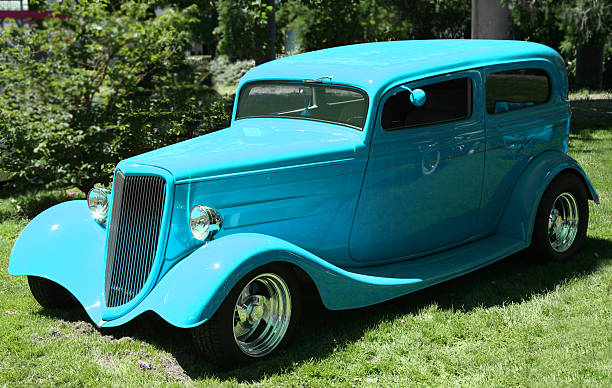 baby blue clássicas de carros sedã - vehicle door vintage car collectors car sedan - fotografias e filmes do acervo