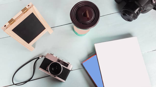istock The old camera has a notebook and coffee table on the green. 921162574