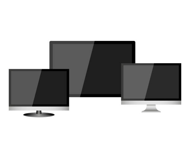 реалистичный современный, пустой экран lcd, привело, телевизор, монитор на белом фоне с пьедесталом. иллюстрация вектора - black and white illustration technique broadcasting pedestal stock illustrations