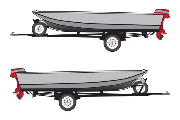 aluminiowa łódź na przyczepie - vehicle trailer illustrations stock illustrations