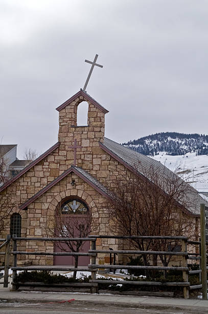 istock Stone Church with Leaning Cross 92118668