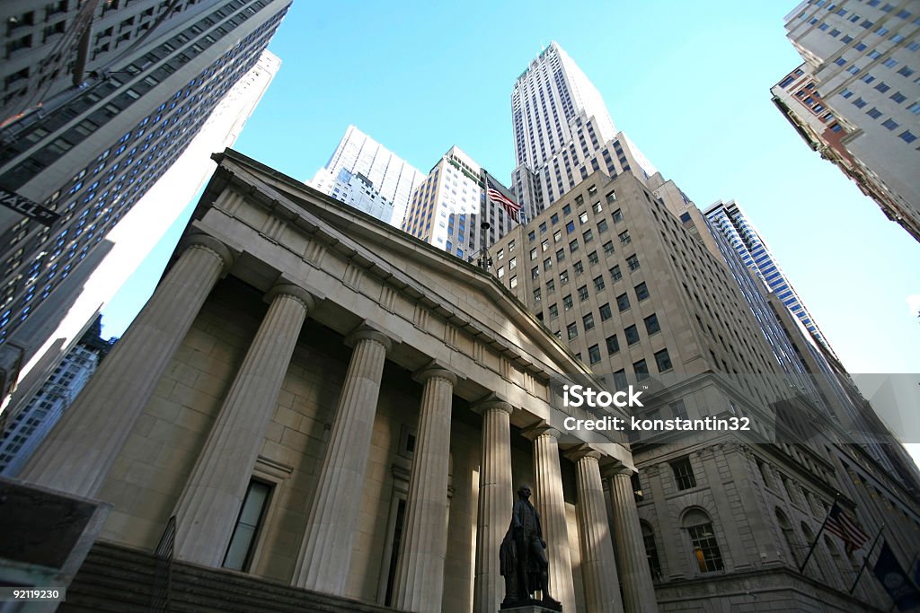 An up shot of classical New York classical New York - Wall street,  skyscrapers in Manhattan Built Structure Stock Photo