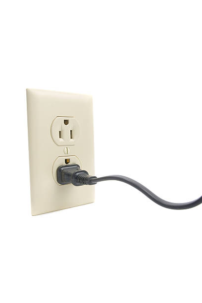 Outlet with cord on white background stock photo