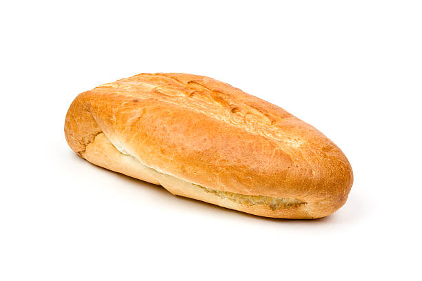 Long loaf. French bread on a white background stock photo