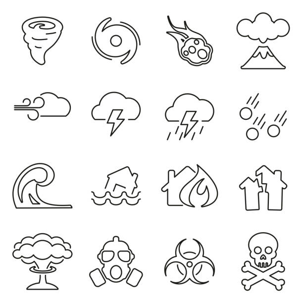 Armageddon or Disaster Icons Thin Line Vector Illustration Set This image is a vector illustration and can be scaled to any size without loss of resolution. hurrican stock illustrations