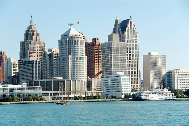 View from the back of the people mover in downtown Detroit