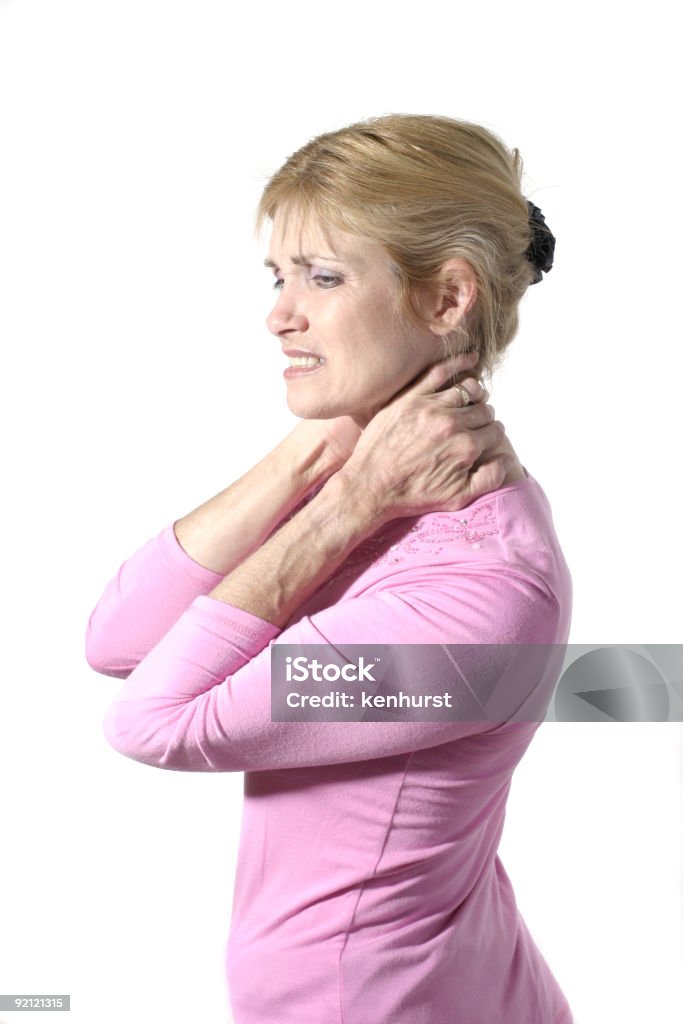 Женщина с сильной боли в шее 8 - Стоковые фото Альтернативная терапия роялти-фри