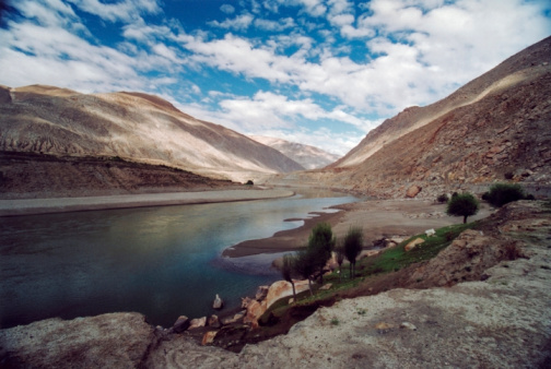 Desert, mountains and roads in Aksu Prefecture, Xinjiang, China