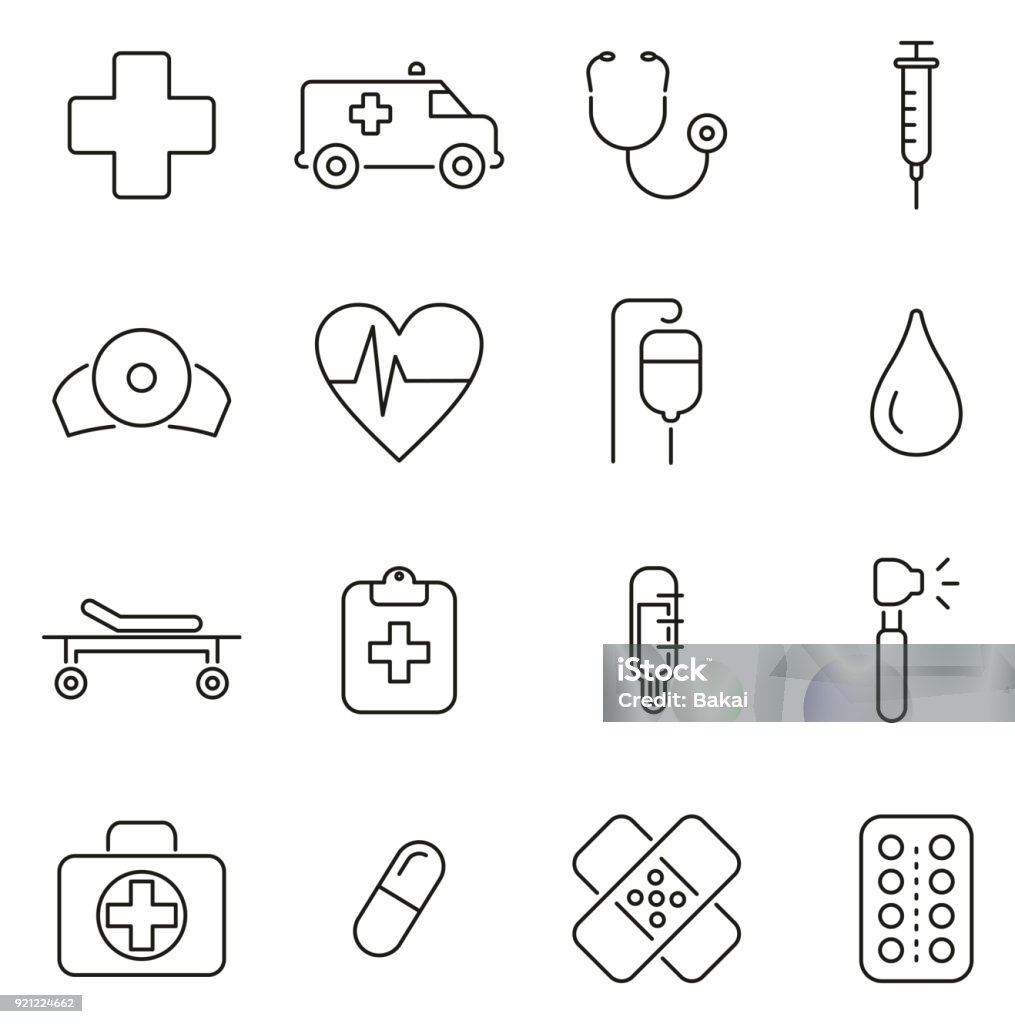 Ambulance or Emergency Response Team & Equipment Icons Thin Line Vector Illustration Set This image is a vector illustration and can be scaled to any size without loss of resolution. Adhesive Bandage stock vector