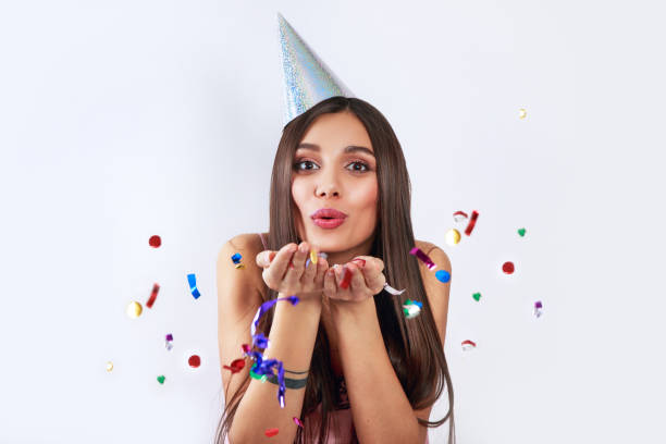 istock Happy party woman with confetti 921224724