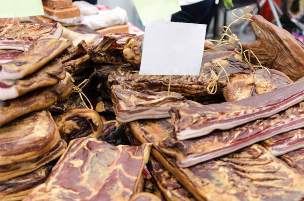 Pile of beautiful dried pork bacon