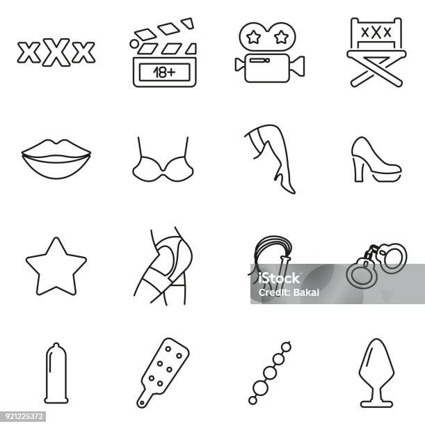 Adult Movie Set Or Adult Movie Industry Icons Thin Line Vector Illustration Set Stock Illustration - Download Image Now