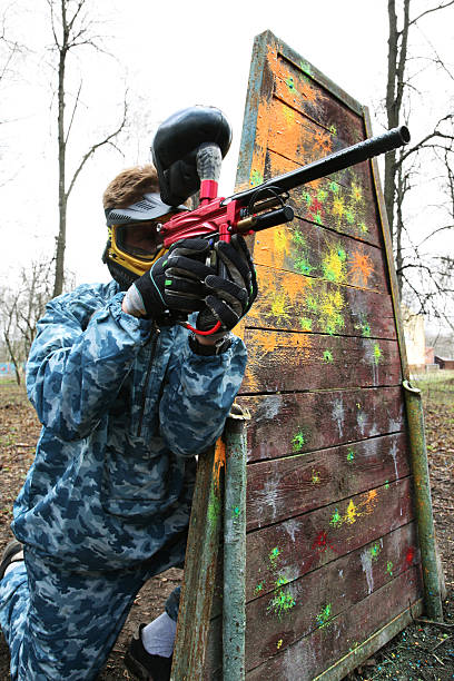 game in a paintball  paintballing stock pictures, royalty-free photos & images