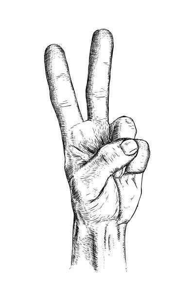 istock Hand drawn and sketched, peace and love hand gesture symbol 921228194