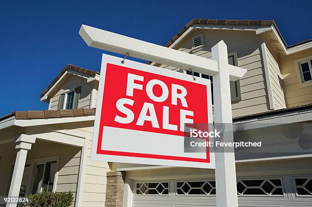 Home For Sale Sign In Front Of New House Stock Photo - Download Image Now - Beginnings, Building Entrance, Built Structure