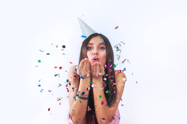 istock Happy party woman with confetti 921230466