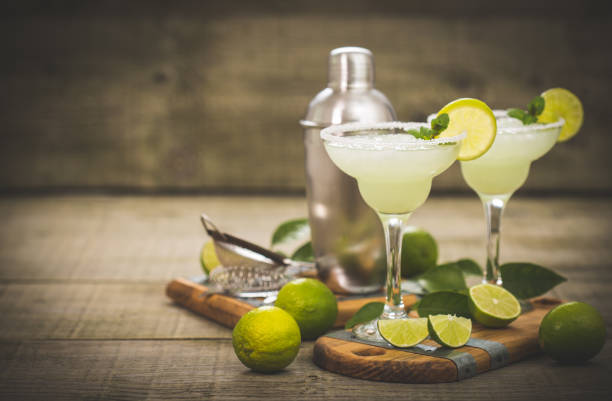Margarita cocktail with lime and mint stock photo