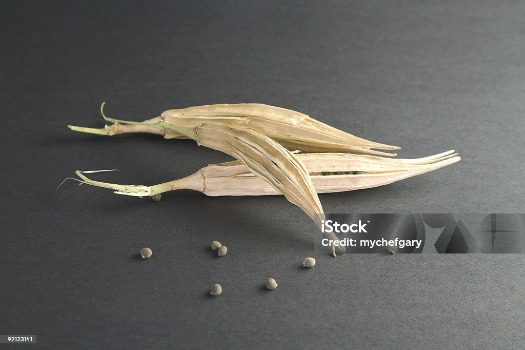 Dried okra pods with seeds  Black Background Stock Photo