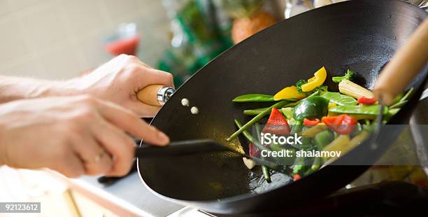 Chef Cooking Stock Photo - Download Image Now - Wok, Cooking, Asian Food