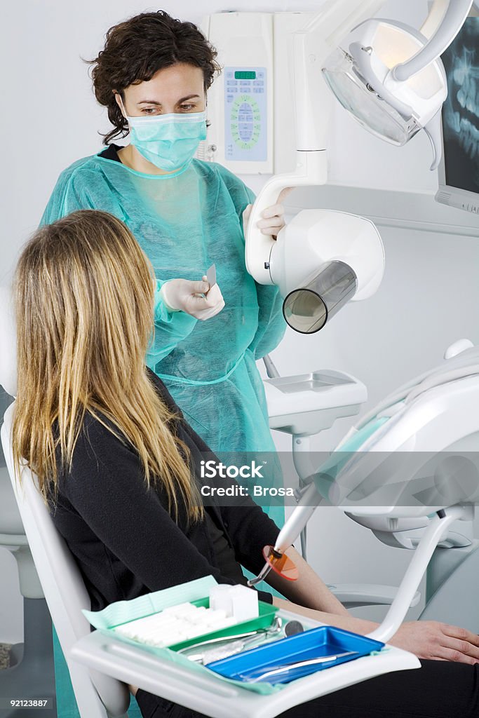 Prepparing the X-Ray equipment  Dentist Stock Photo