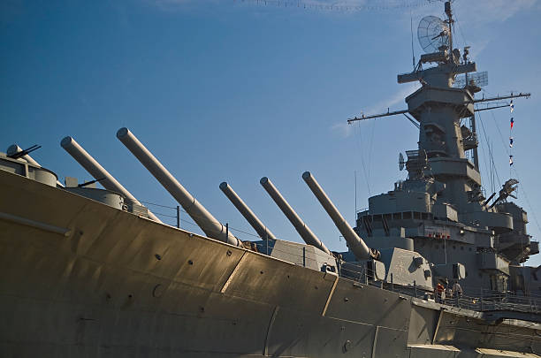 istock World War II Era US Navy Battleship Showing Main Guns 92125078