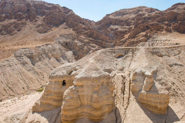 Qumran Caves in the Desert - The Holy Land Qumran Caves in the Desert - The Holy Land and the dead sea scrolls dead sea scrolls stock pictures, royalty-free photos & images