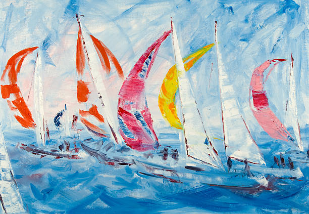 Sailing Yachts Racing vector art illustration